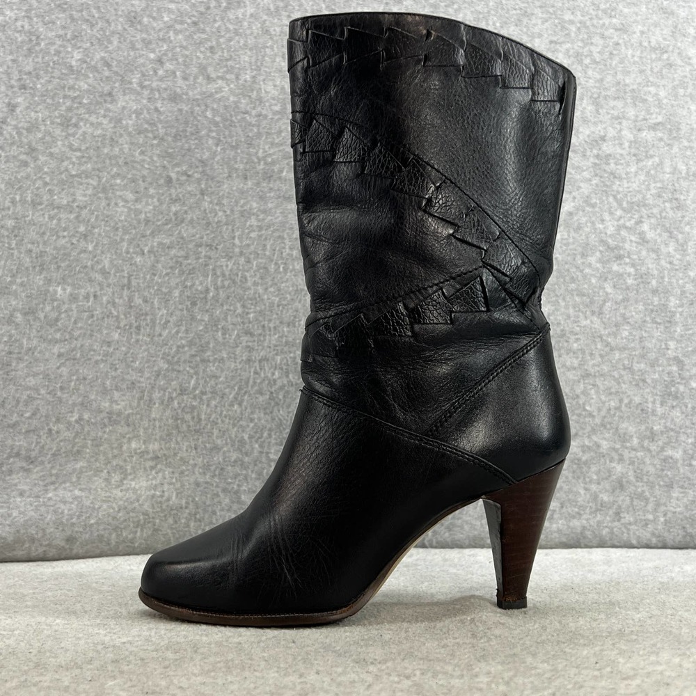9 West-Vintage 90s- Slouchy Woven Leather Mid Calf Heel Boot - Black - Women 6.5